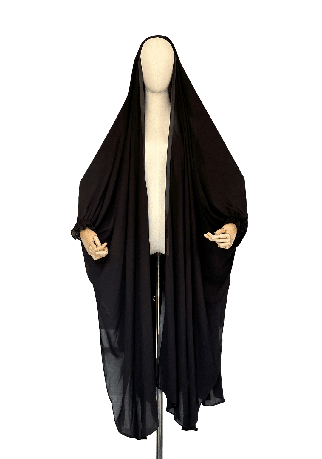 Satin Trim Open Cape - Black